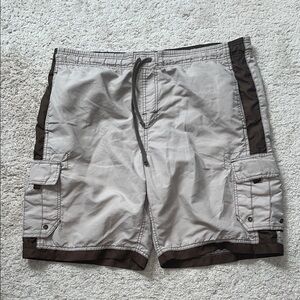 Tan and Brown Swim Trunks with Two-Tone Design